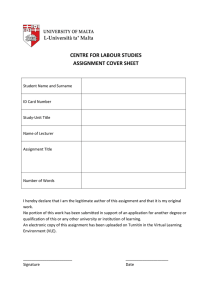 CENTRE FOR LABOUR STUDIES ASSIGNMENT COVER SHEET