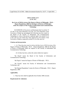Legal Notice 215 of 2010 – Malta Government Gazette No....  EDUCATION ACT (CAP. 327)