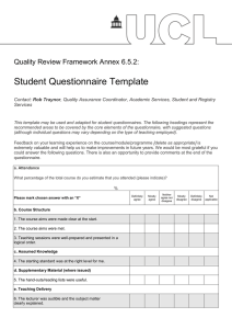 Student Questionnaire Template  Quality Review Framework Annex 6.5.2: