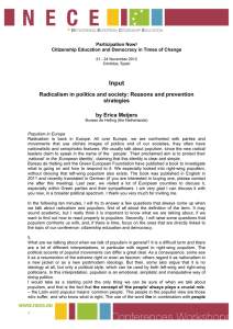 Input Radicalism in politics and society: Reasons and prevention strategies