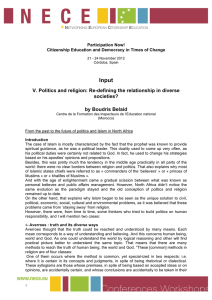Input V. Politics and religion: Re-defining the relationship in diverse societies?
