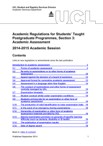 Academic Regulations for Students’ Taught Postgraduate Programmes, Section 3: Academic Assessment