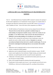 A SPECIAL BSF CALL FOR PROPOSALS IN TRANSFORMATIVE SCIENCE