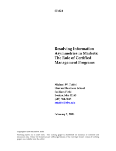 Resolving Information Asymmetries in Markets: The Role of Certified Management Programs