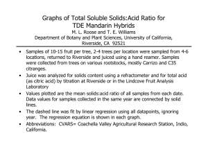 Graphs of Total Soluble Solids:Acid Ratio for TDE Mandarin Hybrids