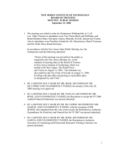 NEW JERSEY INSTITUTE OF TECHNOLOGY BOARD OF TRUSTEES MINUTES - PUBLIC SESSION