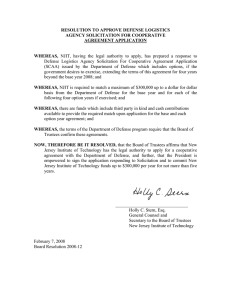 RESOLUTION TO APPROVE DEFENSE LOGISTICS AGENCY SOLICITATION FOR COOPERATIVE AGREEMENT APPLICATION