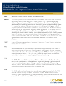 Resident Roles and Responsibilities ~ Internal Medicine UC Davis Medical Center