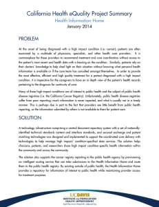 California Health eQuality Project Summary Health Information Home  PROBLEM