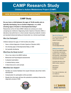 CAMP Research Study CAMP Study Children’s Autism Metabolome Project (CAMP)