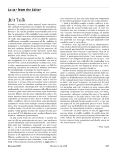 Job Talk Letter from the Editor
