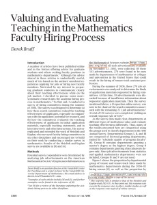 Valuing and Evaluating Teaching in the Mathematics Faculty Hiring Process Derek Bruff