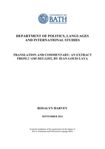 DEPARTMENT OF POLITICS, LANGUAGES AND INTERNATIONAL STUDIES  TRANSLATION AND COMMENTARY: AN EXTRACT