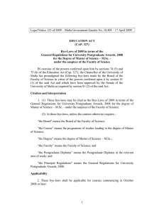 Legal Notice 123 of 2009 – Malta Government Gazette No....  EDUCATION ACT (CAP. 327)