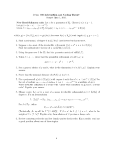 Pries: 460 Information and Coding Theory: Sample Quiz 3, 2015.