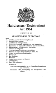 Hairdressers  (Registration) Act 1964 ARRANGEMENT