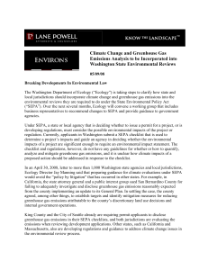 Climate Change and Greenhouse Gas Emissions Analysis to be Incorporated into
