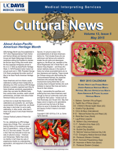 Cultural News Volume 13, Issue 5 May 2015 About Asian-Pacific
