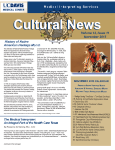 Cultural News Volume 13, Issue 11 November 2015 History of Native