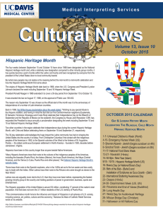Cultural News Volume 13, Issue 10 October 2015 Hispanic Heritage Month