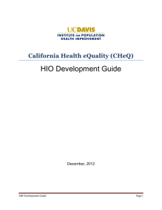 HIO Development Guide  California Health eQuality (CHeQ) December, 2012