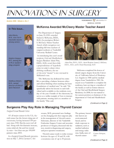 Innovations in Surgery McKenna Awarded McCleery Master Teacher Award In This Issue...