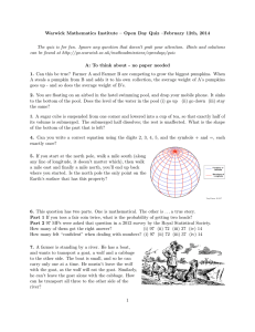 Warwick Mathematics Institute – Open Day Quiz –February 12th, 2014