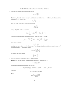 Math 2250 Final Exam Practice Problem Solutions ln x √