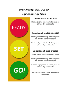 2015 Ready, Set, Go! 5K Sponsorship Tiers Donations of under $200
