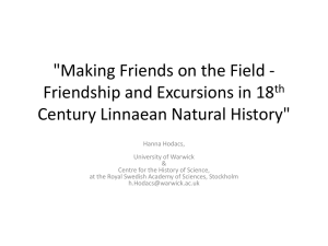 &#34;Making Friends on the Field - Friendship and Excursions in 18