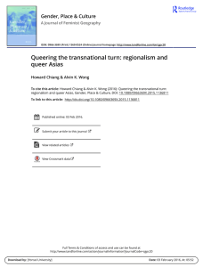 Queering the transnational turn: regionalism and queer Asias Gender, Place &amp; Culture