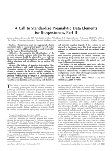 A Call to Standardize Preanalytic Data Elements for Biospecimens, Part II