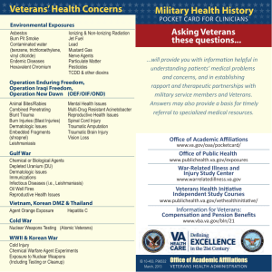 Veterans’ Health Concerns Military Health History Asking Veterans these questions...