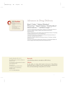 Advances in Drug Delivery Further Brian P. Timko, Kathryn Whitehead,
