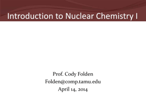Introduction to Nuclear Chemistry I  Prof. Cody Folden