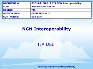 DOCUMENT #: GSC14-PLEN-012 TIA NGN Interoperability FOR: Presentation GSC-14