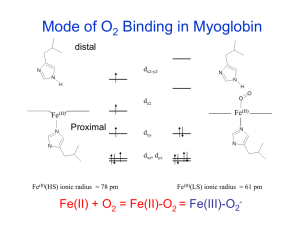Mode of O Binding in Myoglobin Fe(II) + O = Fe(II)-O
