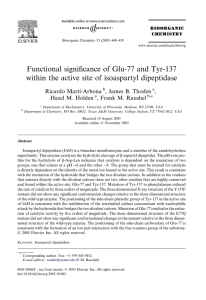 Functional signiﬁcance of Glu-77 and Tyr-137 Ricardo Martı´-Arbona , James B. Thoden