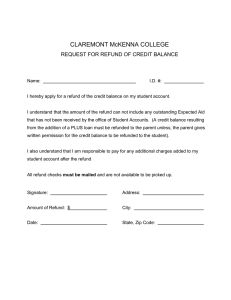 CLAREMONT McKENNA COLLEGE REQUEST FOR REFUND OF CREDIT BALANCE