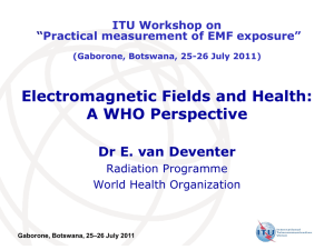 Electromagnetic Fields and Health: A WHO Perspective Dr E. van Deventer Radiation Programme
