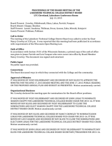   PROCEEDINGS	OF	THE	BOARD	MEETING	OF	THE LAKESHORE	TECHNICAL	COLLEGE	DISTRICT	BOARD LTC	Cleveland,	Lakeshore	Conference	Room