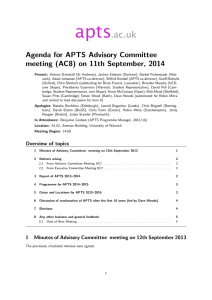 apts .ac.uk Agenda for APTS Advisory Committee meeting (AC8) on 11th September, 2014
