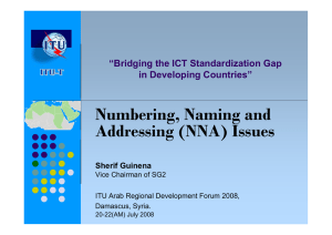 Numbering, Naming and Addressing (NNA) Issues “Bridging the ICT Standardization Gap