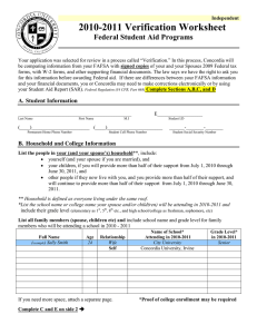 2010-2011 Verification Worksheet Federal Student Aid Programs