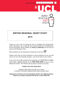 BRITISH REGIONAL HEART STUDY 2015 Study Number: