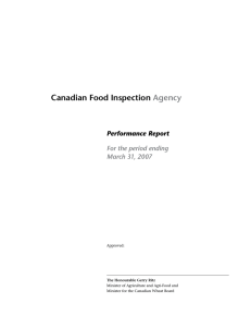 Canadian Food Inspection Agency Performance Report For the period ending
