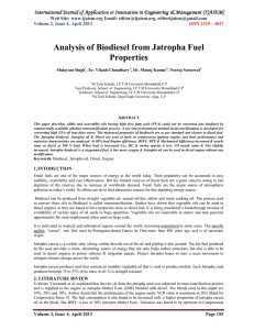 Analysis of Biodiesel from Jatropha Fuel Properties Web Site: www.ijaiem.org Email: ,