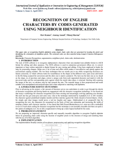 RECOGNITION OF ENGLISH CHARACTERS BY CODES GENERATED USING NEIGHBOUR IDENTIFICATION