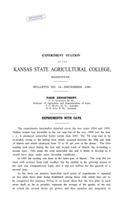 KANSAS STATE AGRICULTURAL COLLEGE, EXPERIMENT STATION BULLETIN NO. 54—DECEMBER, 1895. FARM DEPARTMENT.