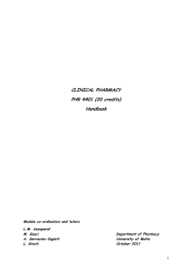 CLINICAL PHARMACY PHR 4401 (20 credits) Handbook